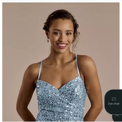 Jules and Cleo Blue Sequin Sheath Prom Dress NEW 