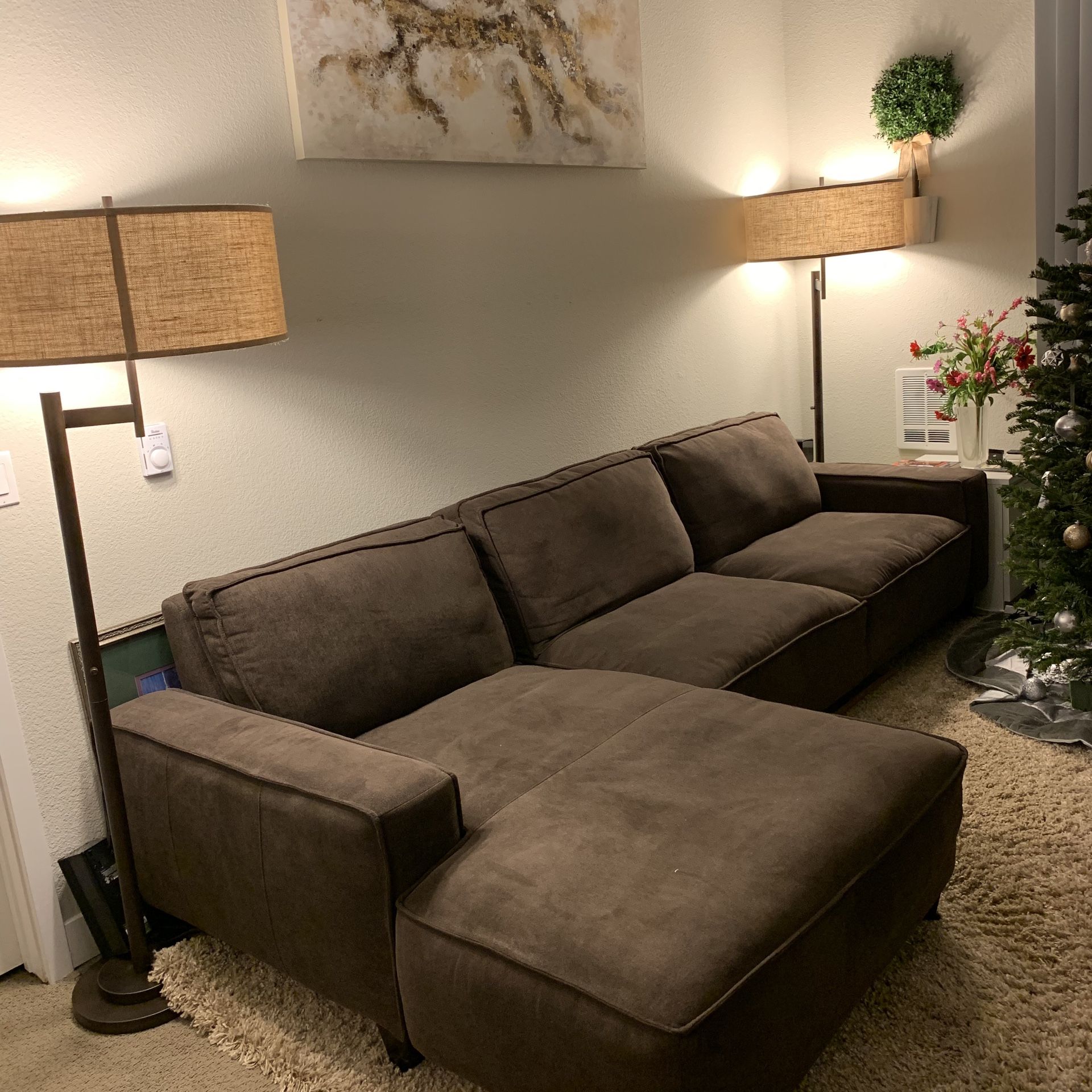Kyra Brown Fabric Sectional 2-piece couch (without ottoman)