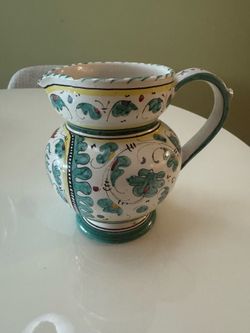 Italian Italian Majolica Ceramic with Floral and Rooster Motifs