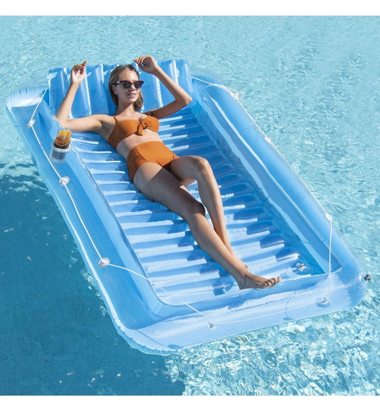 Brand New Inflatable Pool Floats Boat for Adults, Blow Up Tanning Pool Raft Tub with Inflatable Pillow for Outdoor, Garden, Summer Water Party