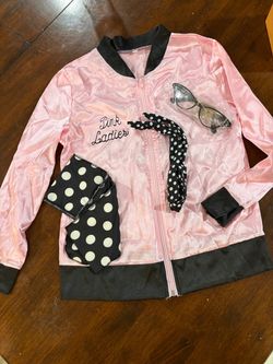 Girls 50’s Grease 1950s Pink Ladies Jacket Costume Medium School Spirit Week Cruise Halloween