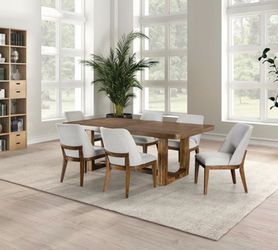 Transitional 7 Piece Dining Table Set in Chestnut Finish