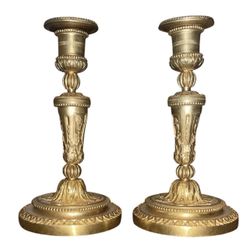 Pair of Late 19th Century French Louis XVI Style Gilt Bronze Candlesticks