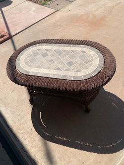 Wicker Patio Coffee Table with Tile Top