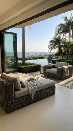 RH Provence patio swivel chair and daybed
