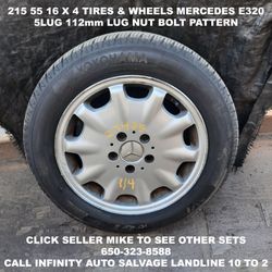 215 55 16 X 4 Tires & Wheels Off Mercedes E320 With 5lug 112mm Lug Nut Bolt Pattern.