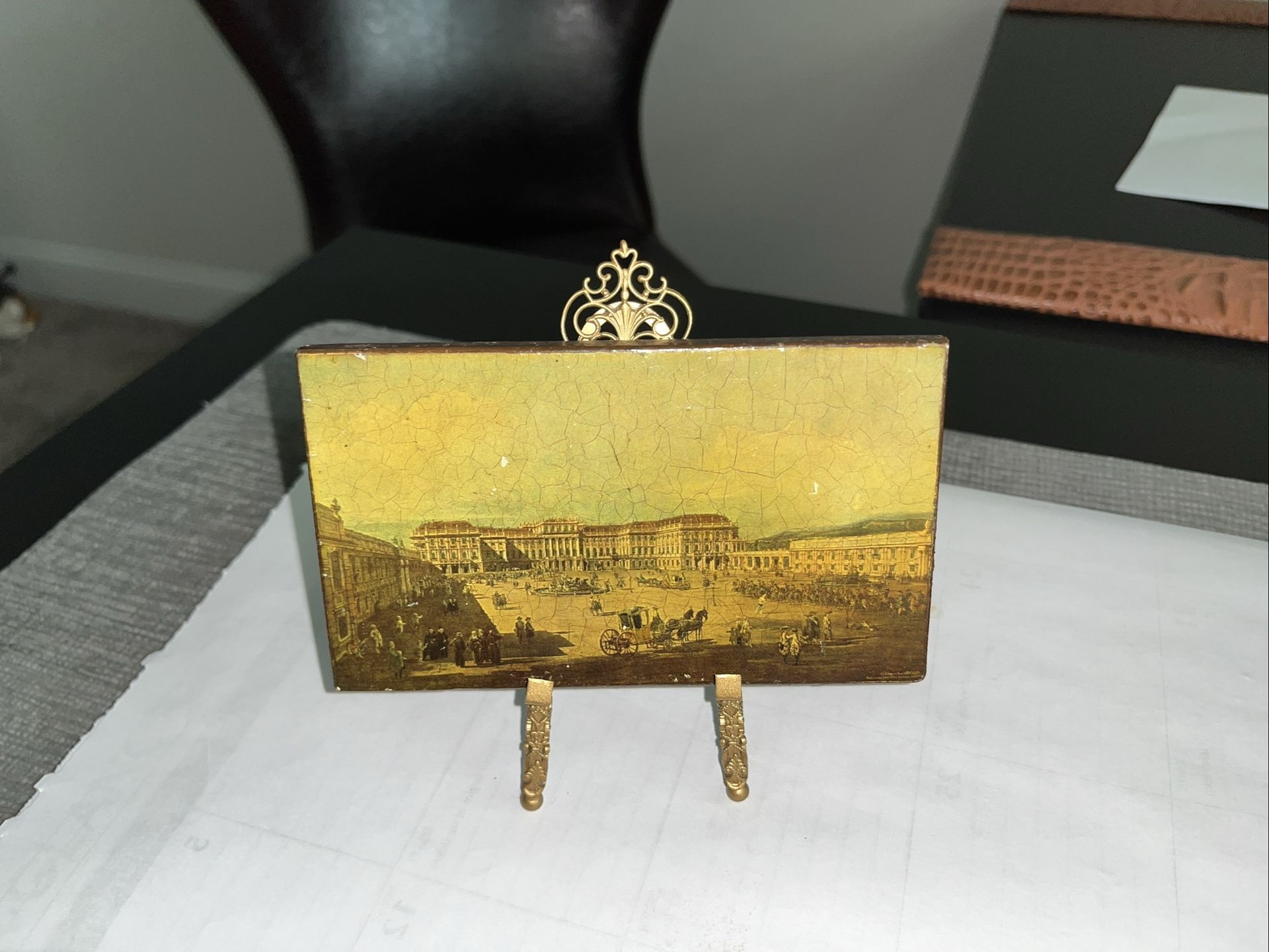 Italian Scene W/ Ornate Gold Easel 5 1/2 “ Tall