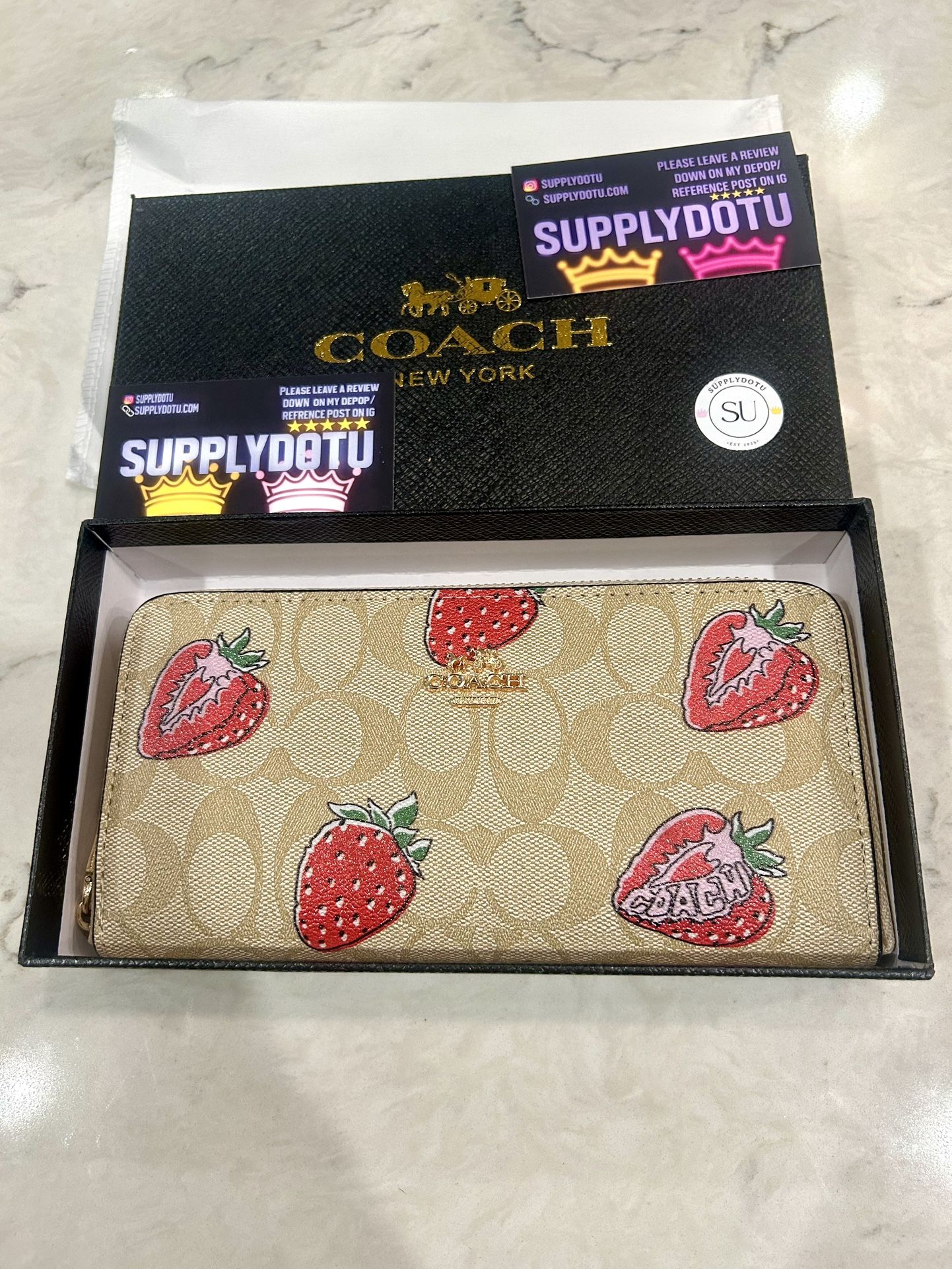 Coach Strawberry Pattern Signature Long Wallet
