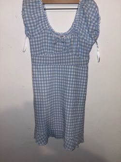 Cotton On Blue Gingham Puff Sleeve Mini Dress S