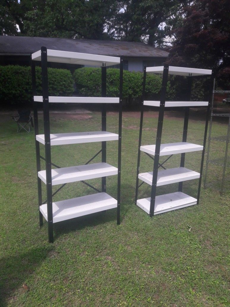 ** (2) BLACK AND WHITE 5 TIER RACKS ** $125 FOR BOTH
