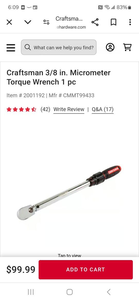 3/8" CRAFTSMAN TORQUE WRENCH