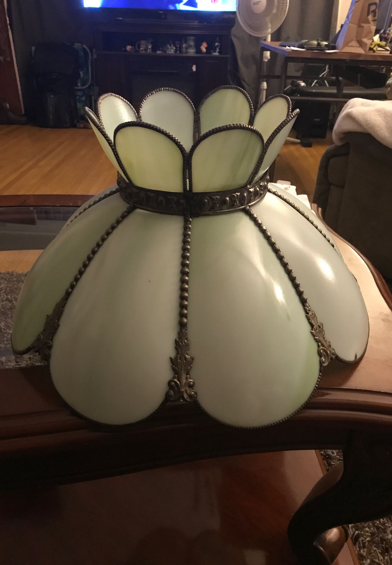 Glass Lamp Shade - Mint Green and White