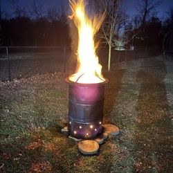 55-gallon open-top drum barrels,  8 Vent Holes On The Bottom and 6 In The Middle.