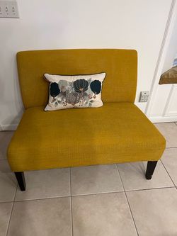 Mustard Yellow Upholstered Loveseat Bench