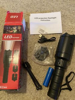 Led projection flashlight with rechargeable battery,tripod and extra slides for holidays/birthdays