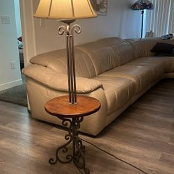 Beautiful Lamp 62” In Height Ironworks And Wood Lamp With Table Works Good Condition Asking 145. Delivery Available 