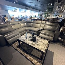 6PC Power Reclining Leather Sectional 