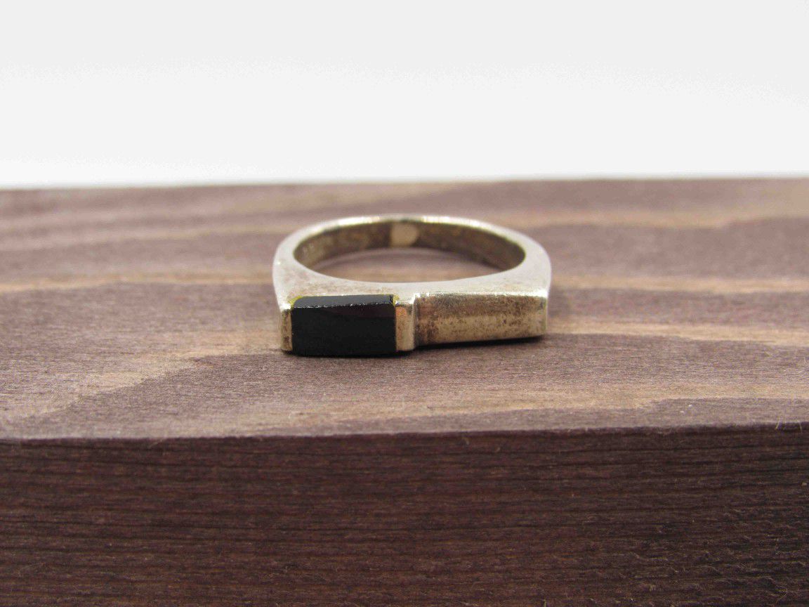 Size 5 Sterling Silver Black Inlay Rustic Band Ring Vintage Statement Engagement Wedding Promise Anniversary Bridal Cocktail Friendship