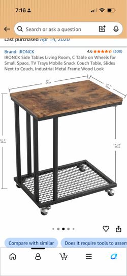 Industrial style C-Table on Wheels