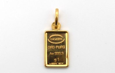 UnoAErre 1g 24K 999.9 Fine Gold Bar Pendant 10K Gold Bezel Frame