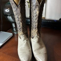 Vtg  Texas Brand  Gray Tan Leather Round Toe Women Western Cowboy Boots Size 8M