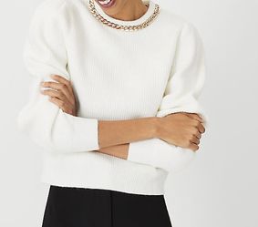 Ann Taylor Chain Puff Sleeve Sweater Color: Winter White Size S