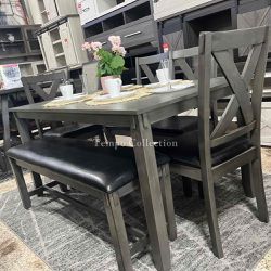 6 pcs dining set-Table + 4 Chairs+Bench, Gray Color, SKU#10F2548