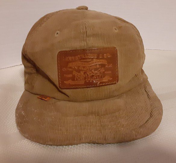 Levi's Stratus And Company Corduroy Hat 1970s Leather Patch Strap Back Truckers Farming 7 1/4 To 7 3/8