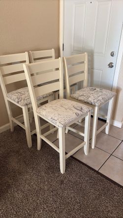 4 tall white wooden chairs! Sturdy! (size indicated)