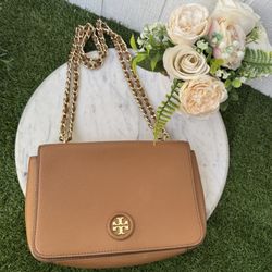 Tory Burch Tan Leather Crossbody with Gold Chain