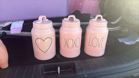 Rae Dunn Pink Valentine Canister Set of 3
