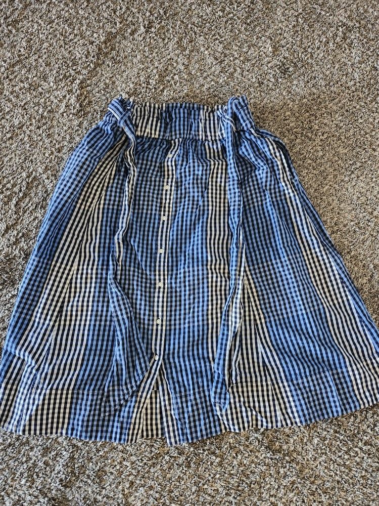 Free Assembly Women's Plus Cotton Button Front Midi Skirt with Paperbag Waist
