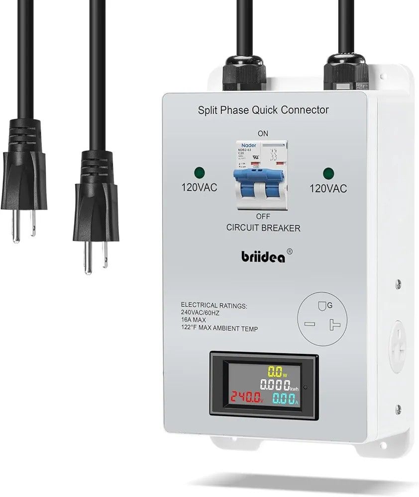 110V to 220V Quick Connectors, Briidea DIY 220-240V Power Supply from Two 110/120V AC Circuits, 220V 15AC Output Outlet, Charge The Car (GFCI Outlet C