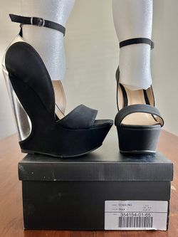 Fashion Shoes: Size 6.5 Black/Silver Ankle-Strap Platforms