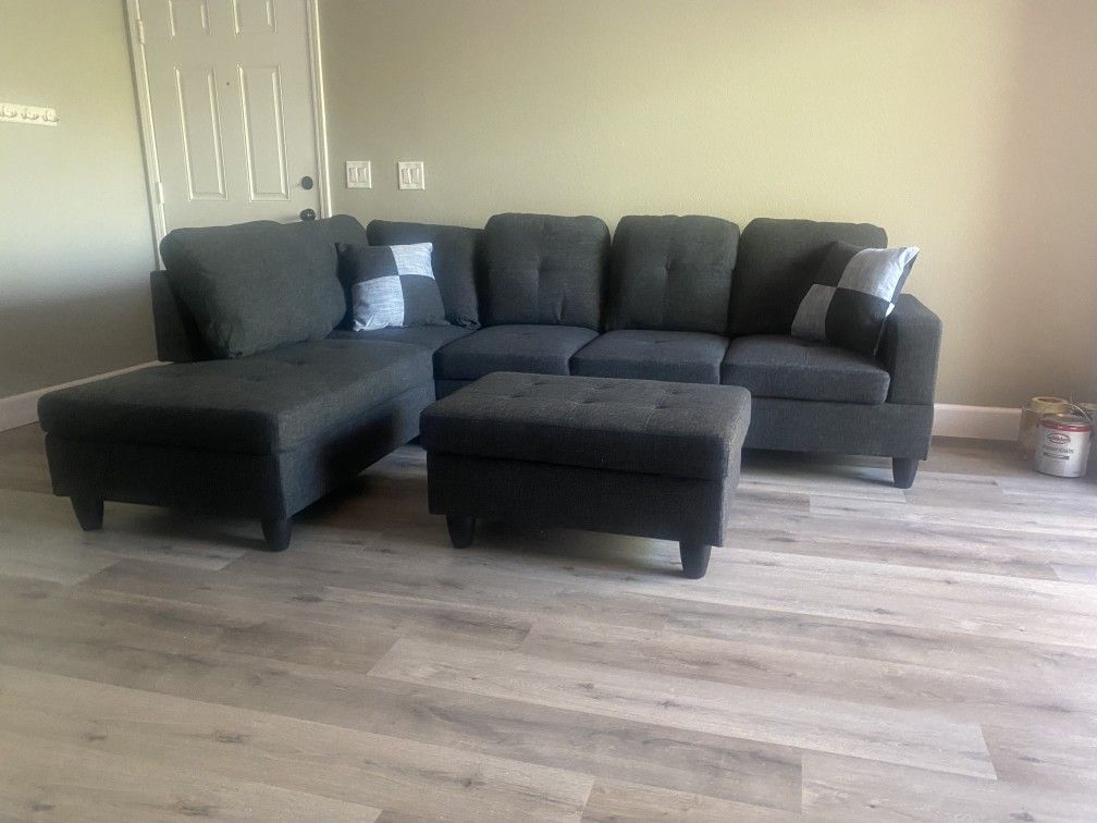 AMAZING 3pcs Charcoal sectional W/ Sectional (Left Chaise) 90 days FREE
