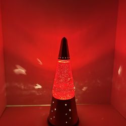 Red Stars & Moons Glitter Lamp Stainless/Aluminum Base & Top Genuine Lava Brand
