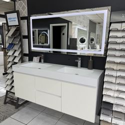 60” Floating Glossy White Hotel Design Bathroom Vanity