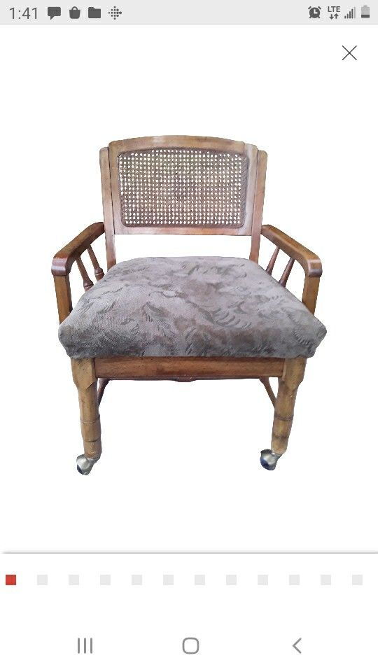 1970s Vintage Wheeled Cane Back Chair