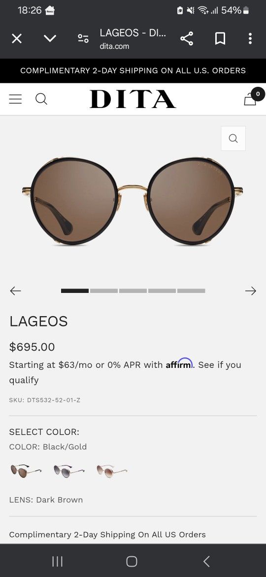 Dita Lageos 18 Karat Gold-Plated Sunglasses