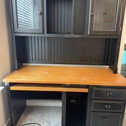 Home office desk with top cabinets and drawers