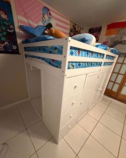 Wood loft full size bed