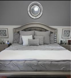 King Bed Frame with Upholstered Headboard
