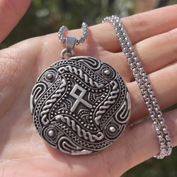 On sale！Norse Viking Rune Amulet Pendant Necklace with Steel Chain