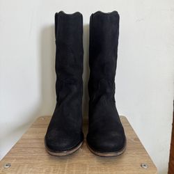 Bronx Black Suede Tall Low Heel Western Pull On Boots Size 8