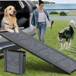 Dog Ramp for Car, 63" Long & 17" Wide Folding Portable Pet Stair Ramp with Non-Slip Rug Surface, Extra Wide Dog Steps for Medium & Lar