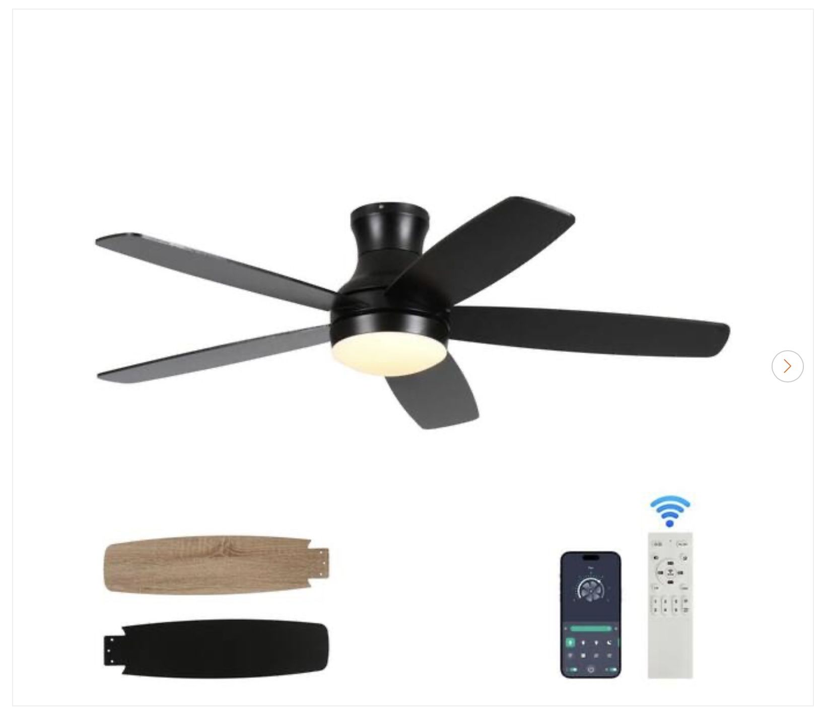 52 in. Smart Indoor Brushed Black Ceiling Fan with LED Light