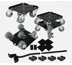 Heavy Duty Furniture Dolly Movers Set with Lifter, 5-Wheel Carbon Steel Moving Rollers with Locking Casters for Refrigerator, Washer, Sofa & Cabinet( 