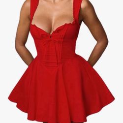 Women's Mini Corset Dress Sexy Deep V Neck Sleeveless Backless Lace Trim A Line Dress for Party Club Streetwear