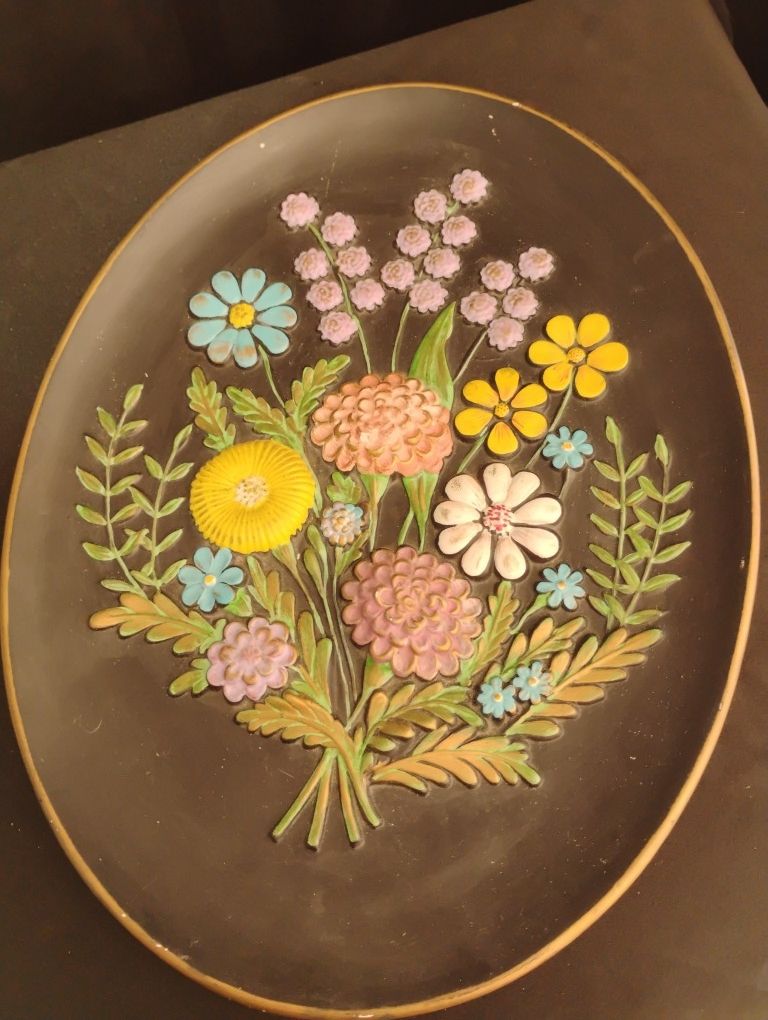 Vintage Decorative Ceramic Flower Wall Plaque