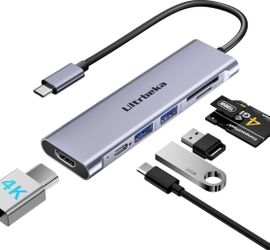 7in1 USBC Hub, 4K HDMI Multiport Adapter, TF/SD Card Reader, 2×Powered USB-A 3.0 5Gbps, 100W PD, Dongle Adapter, USB-C Extender Compatible